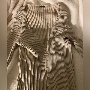 benetton ribbed cardigan | grey | buttons | size large